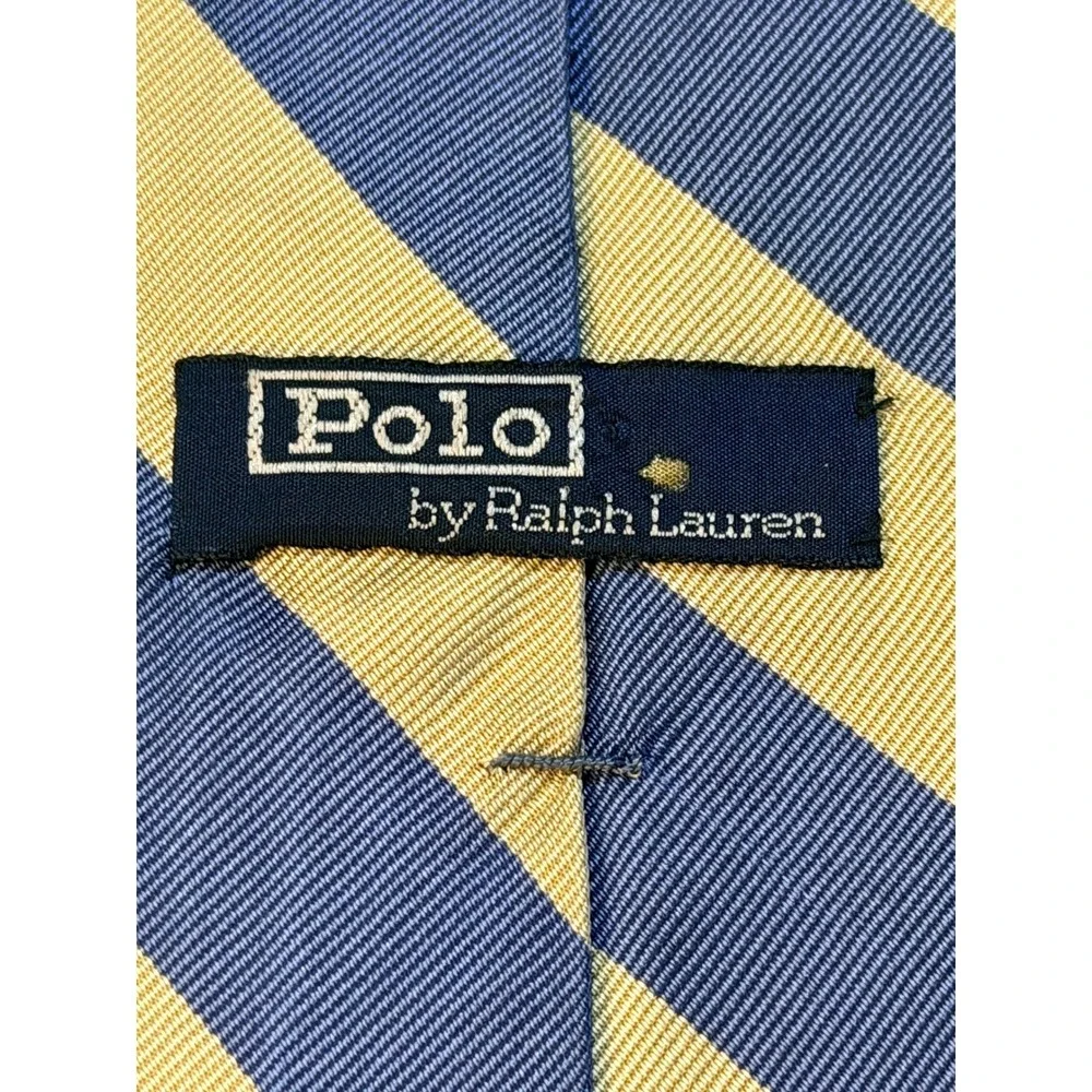 Polo Ralph Lauren Silk Tie Navy‎ Gold Striped Repp Made in USA Preppy